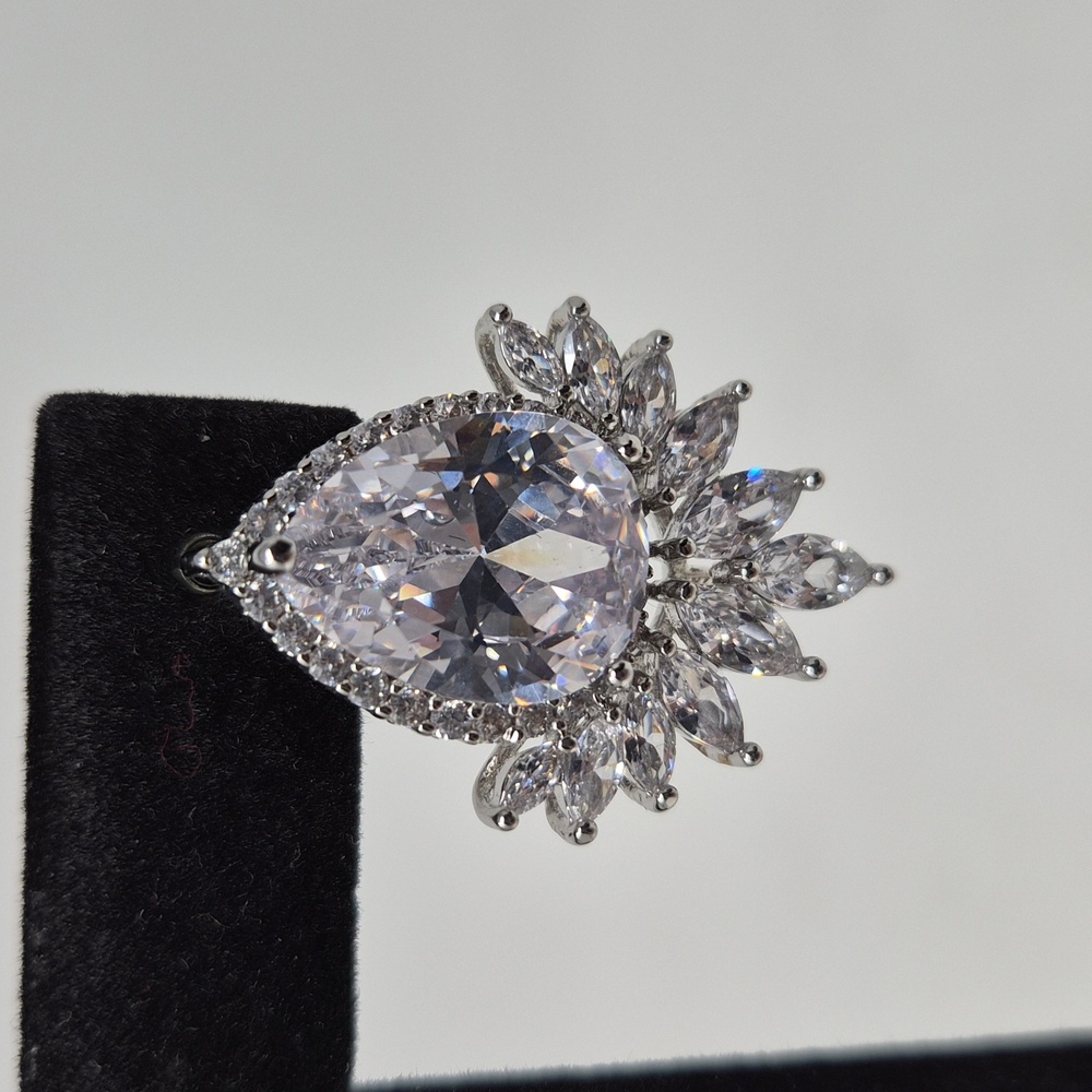 Source Unknown Silver Teardrop Crystal Earrings - image 2